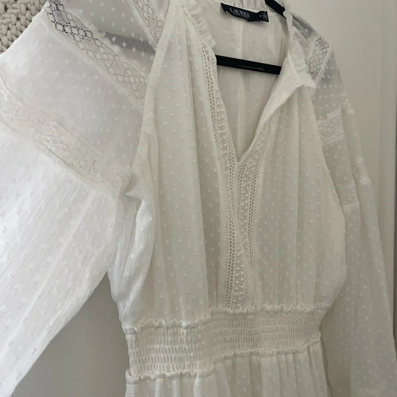 Lauren Ralph Lauren Black Label White Cottagecore Swiss Dot Midi Dress - Picture 3 of 11